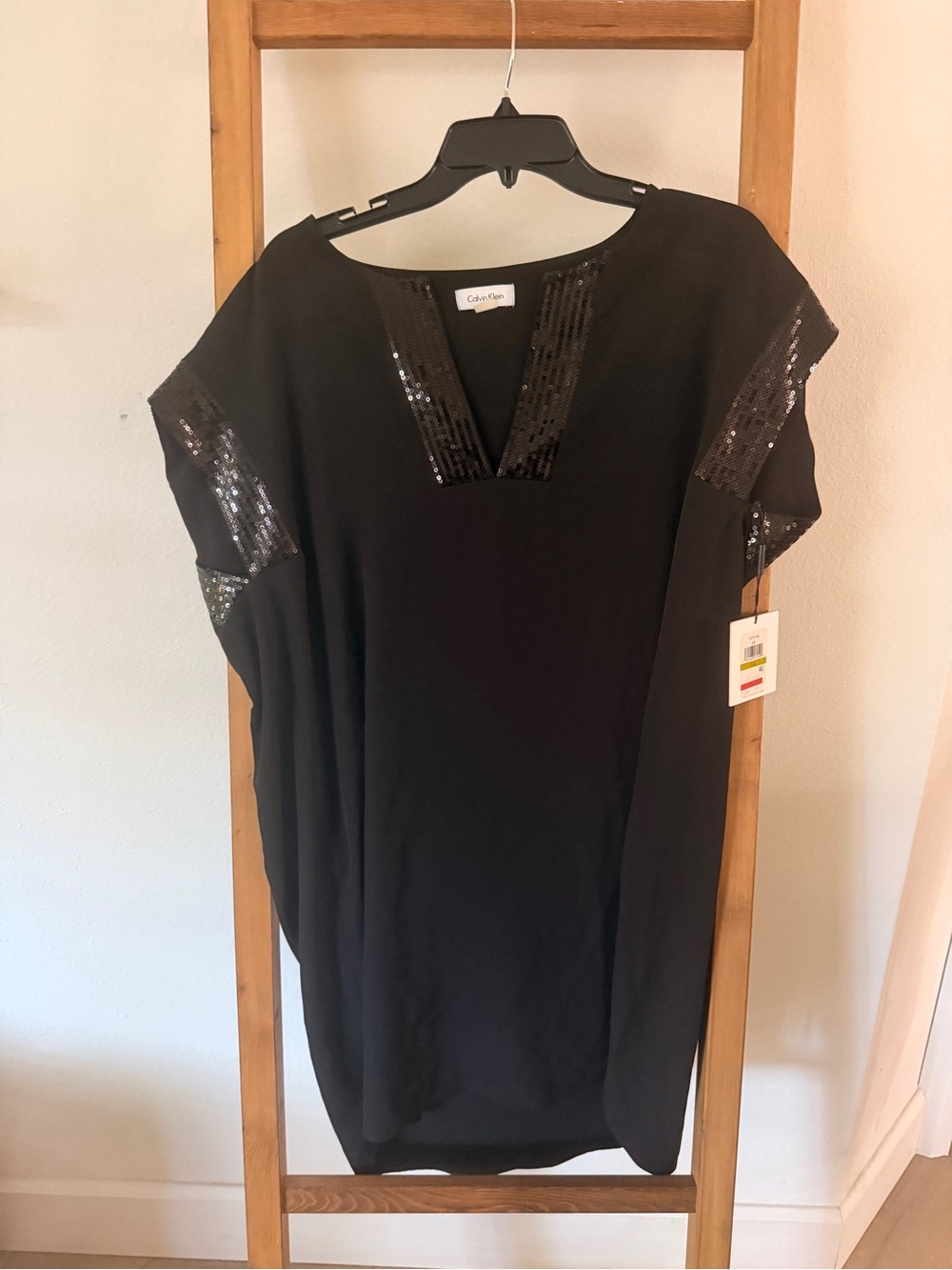 Calvin Klein Black Sequin-Trim V-Neck Tunic Top